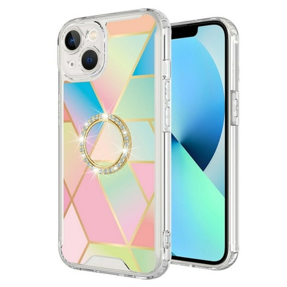Shockproof Fusion Shield Tough Snap-on Case with Ring Grip for iPhone 14 Plus - Rainbow