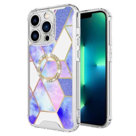 Shockproof Fusion Shield Tough Snap-on Case with Ring Grip for iPhone 14 Pro - Galaxy