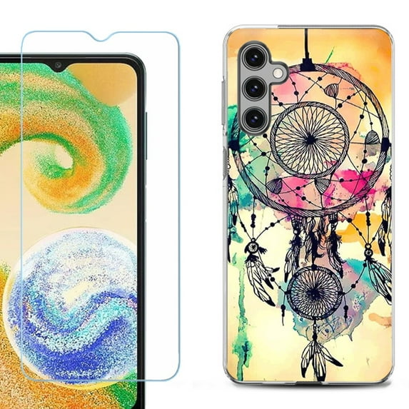 Shockproof Gel Phone Case for Samsung Galaxy A14 5G, with Tempered Glass Screen Protector, by OneToughShield ® - Dream Catcher Color