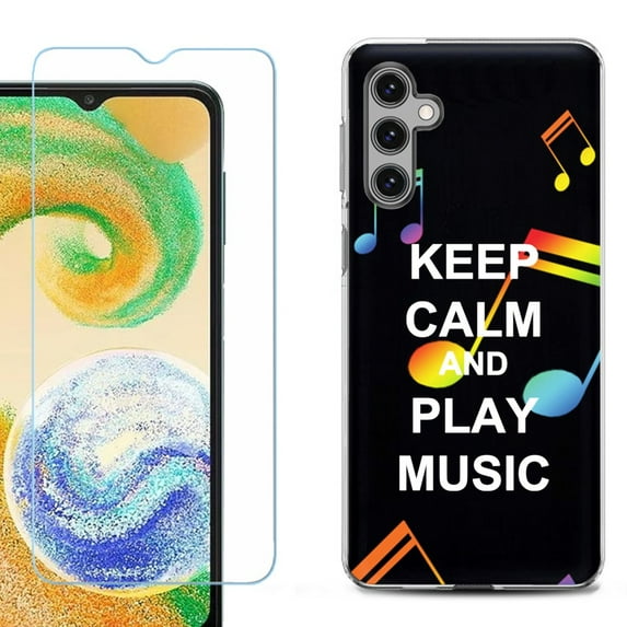 Shockproof Gel Phone Case for Samsung Galaxy A14 5G, with Tempered Glass Screen Protector, by OneToughShield ® - Keep Calm Music