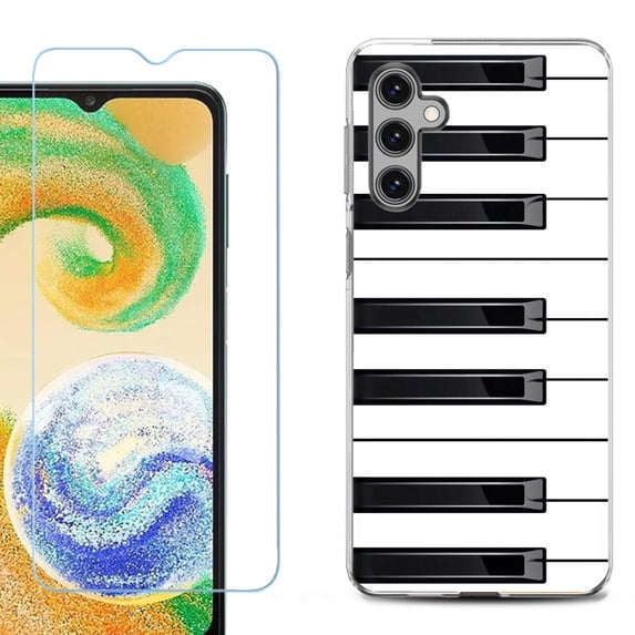 Shockproof Gel Phone Case for Samsung Galaxy A14 5G, with Tempered Glass Screen Protector, by OneToughShield ® - Piano Design