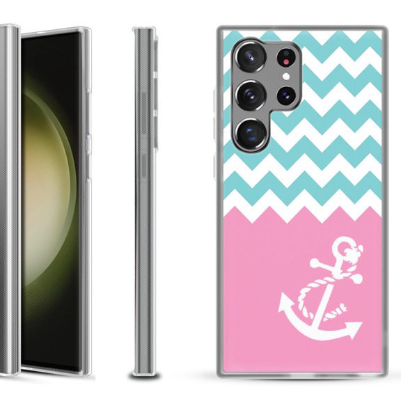 Shockproof Gel Phone Case for Samsung Galaxy S23 Ultra 5G, by OneToughShield - Chevron/Anchor