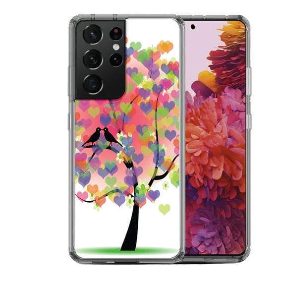 Shockproof Hybrid Bumper Phone Case for Samsung Galaxy S21 Ultra, by OneToughShield ® - Color Hearts Tree