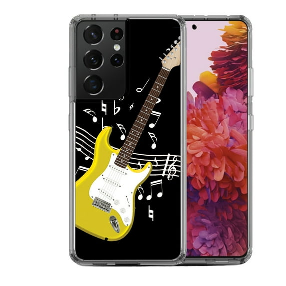 Shockproof Hybrid Bumper Phone Case for Samsung Galaxy S21 Ultra, by OneToughShield ® - Guitar Yellow