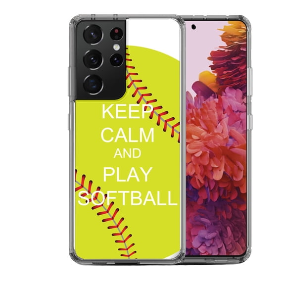 Shockproof Hybrid Bumper Phone Case for Samsung Galaxy S21 Ultra, by OneToughShield  - Keep Calm Softball