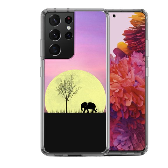 Shockproof Hybrid Bumper Phone Case for Samsung Galaxy S21 Ultra, by OneToughShield - Moonlight Elephant