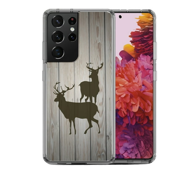 Shockproof Hybrid Bumper Phone Case for Samsung Galaxy S21 Ultra, by OneToughShield ® - Wood/Deer
