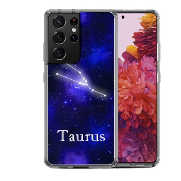 Shockproof Hybrid Bumper Phone Case for Samsung Galaxy S21 Ultra, by OneToughShield - Zodiac / Taurus