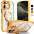 thumbnail image 1 of Shockproof Kickstand Heavy Duty Clear Case For Apple iPhone 16 Plus Compatible With MagSafe With Camera Lens Protector Orange, 1 of 9
