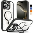 thumbnail image 1 of Shockproof Kickstand Heavy Duty Clear Case For Apple iPhone 16 Pro Max Compatible With MagSafe With Camera Lens Protector Black, 1 of 7