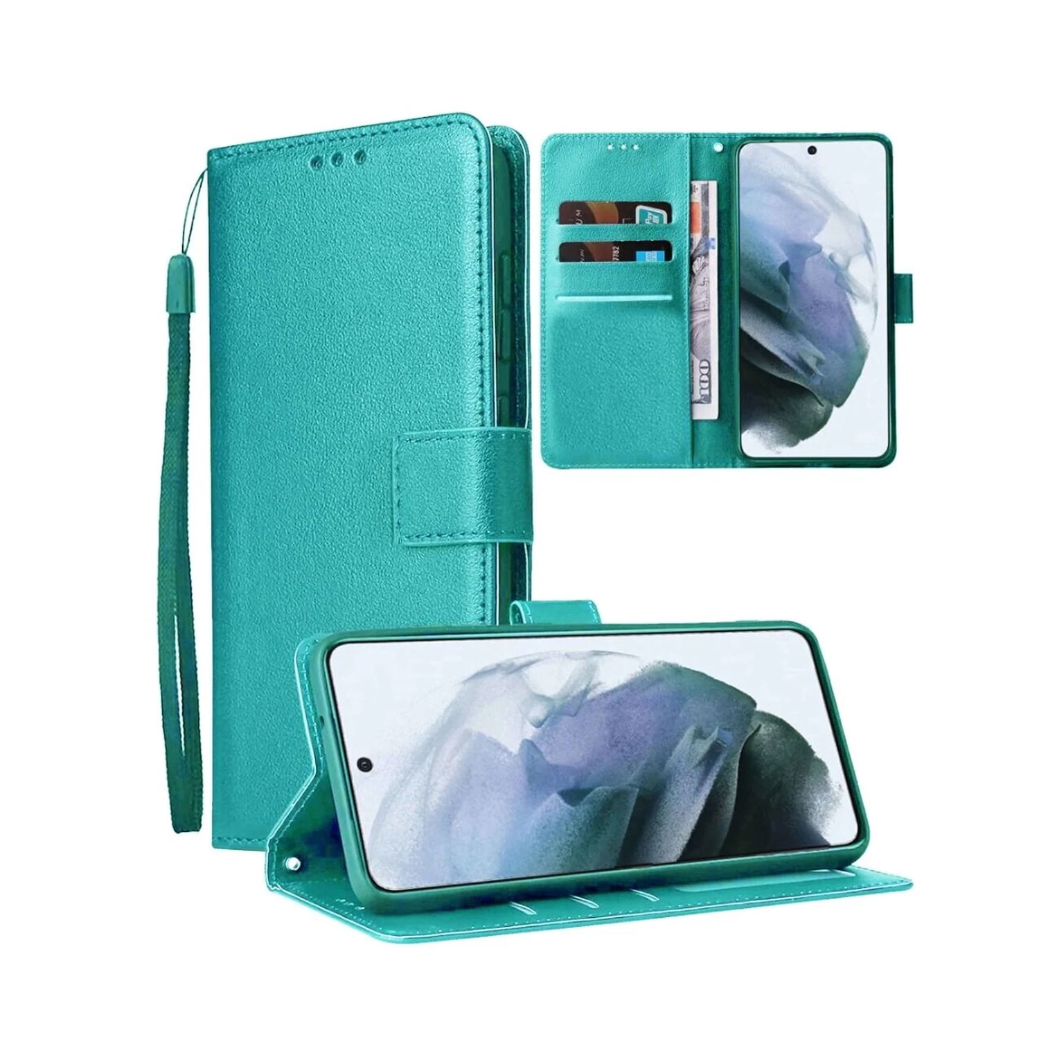 Shockproof Leather Wallet Case with Cash & Card Slots for iPhone 17 Pro Max - Teal