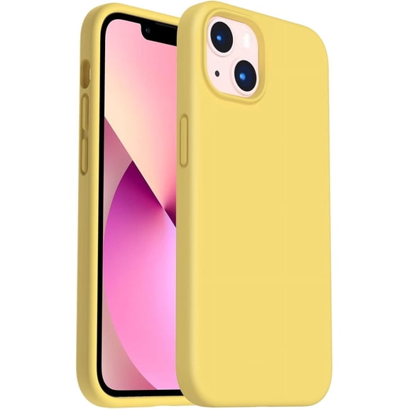 Shockproof Liquid Silicone Designed for iPhone 13 Case Gel Rubber Anti-Shock Cover Case Drop Protection 6.1inch-Lemon Yellow