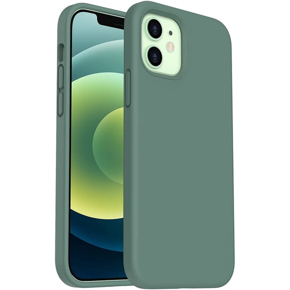 Shockproof Liquid Silicone Designed for iPhone 12/12 Pro Case Gel Rubber Comprehensive Protection Anti-Shock Cover Case Drop Protection 6.1 inch-Pine Green