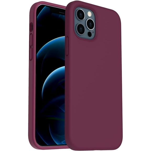 Shockproof Liquid Silicone Designed for iPhone 12 Case and iPhone 12 Pro Case Gel Rubber Full Body Protection Anti-Shock Cover Case Drop Protection 6.1inch-WineRed