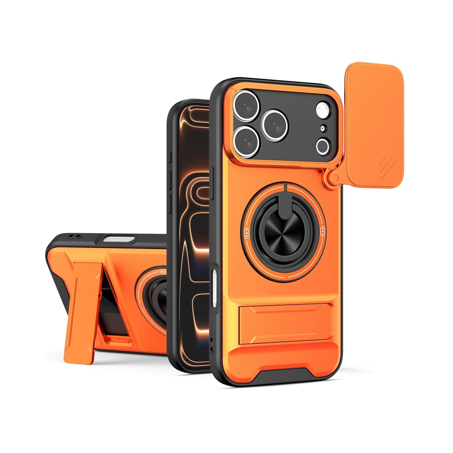 Shockproof Mag Safe Slide Lens Case with Ring Holder for iPhone 17 Pro Max
