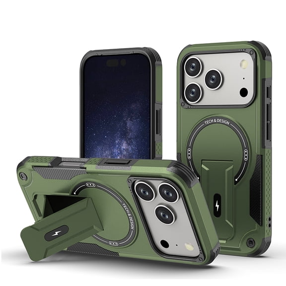 Shockproof MagSafe Stand Case for iPhone 17 Pro Max - Army Green