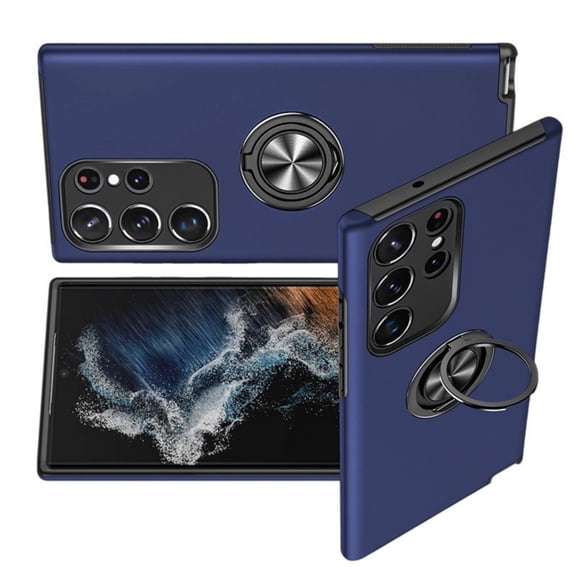 Shockproof Magnetic Rings Phone Case With 360 Rotating Stand Matte Finish Mobile Phone Case for S24 Ultra
