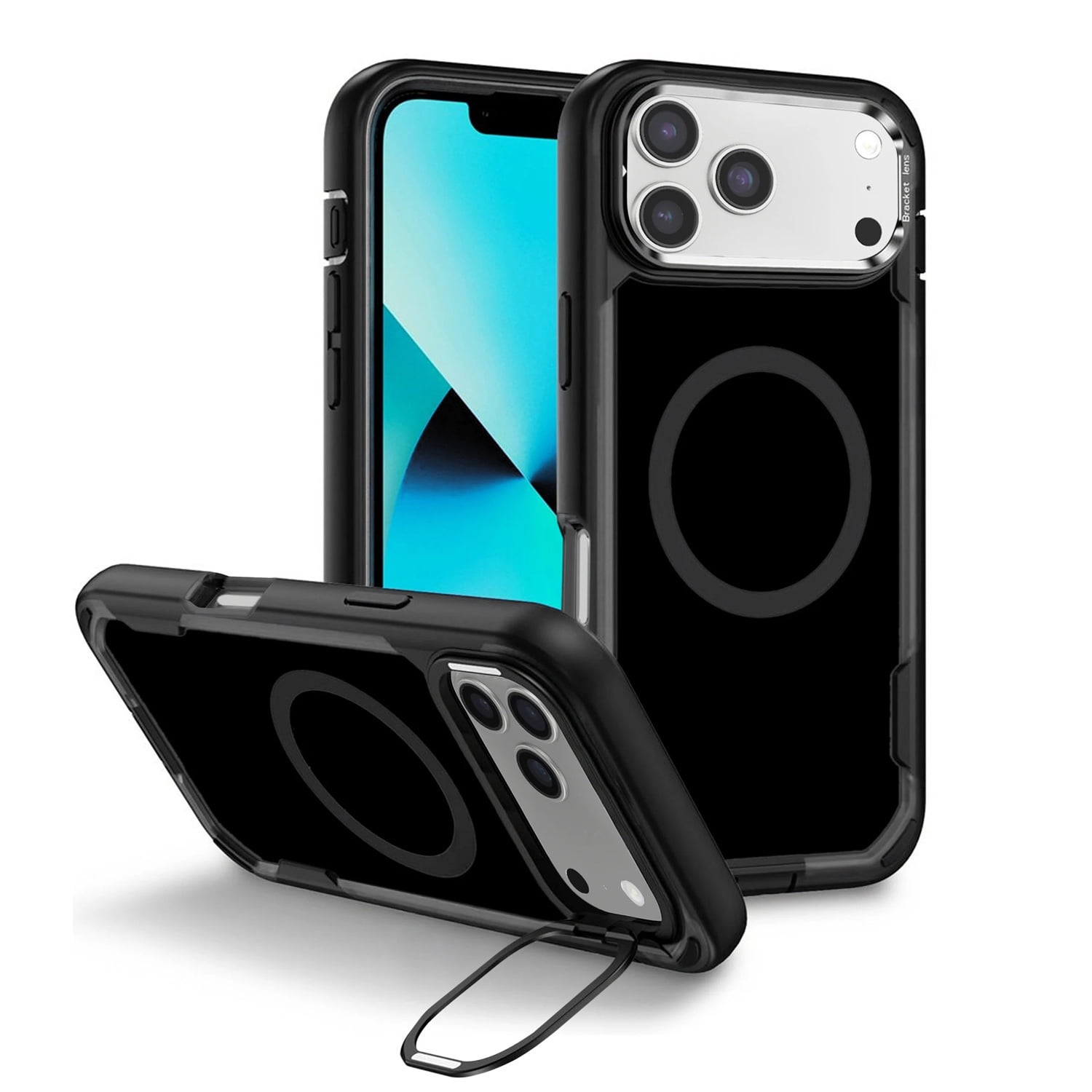 Shockproof Magsafe Case with Camera Stand for iPhone 17 Pro Max - Black