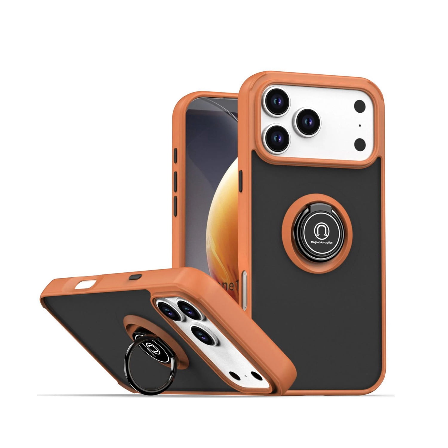 Shockproof PC Back TPU Frame Case with Ring Grip for iPhone 17 Pro Max - Orange