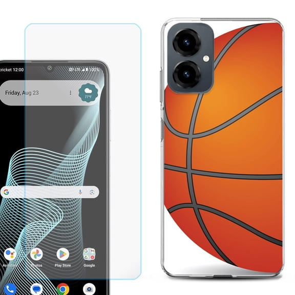 Shockproof Phone Case for Cricket Icon 2026, with Screen Protector, by OneToughShield - Basketball