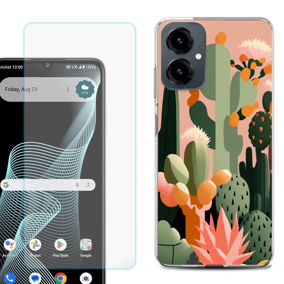 Shockproof Phone Case for Cricket Icon 2026, with Screen Protector, by OneToughShield - Cactus