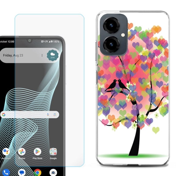 Shockproof Phone Case for Cricket Icon 2026, with Screen Protector, by OneToughShield - Color Hearts Tree