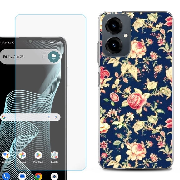 Shockproof Phone Case for Cricket Icon 2026, with Screen Protector, by OneToughShield - Floral Garden