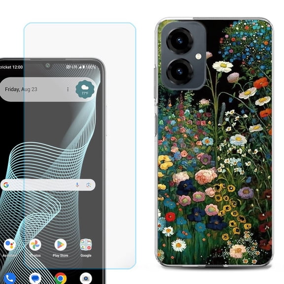 Shockproof Phone Case for Cricket Icon 2026, with Screen Protector, by OneToughShield - Flowery Garden