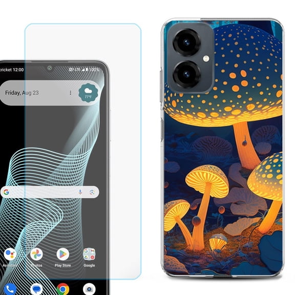 Shockproof Phone Case for Cricket Icon 2026, with Screen Protector, by OneToughShield - Glowing Mushroom