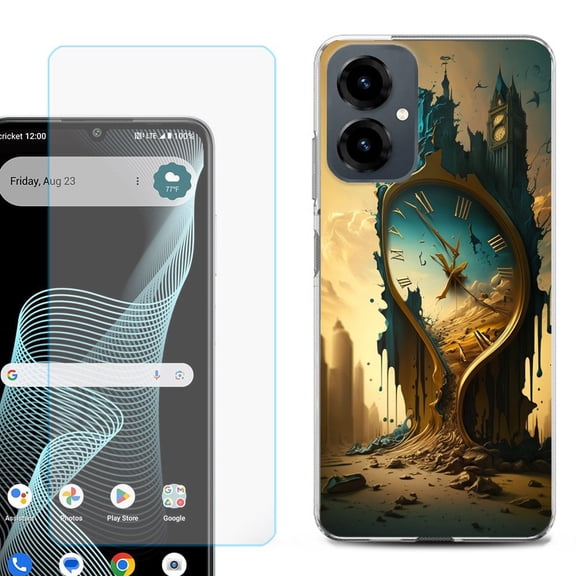 Shockproof Phone Case for Cricket Icon 2026, with Screen Protector, by OneToughShield - Melting Clock
