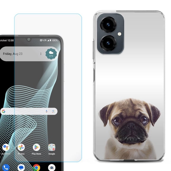 Shockproof Phone Case for Cricket Icon 2026, with Screen Protector, by OneToughShield - Pug Face