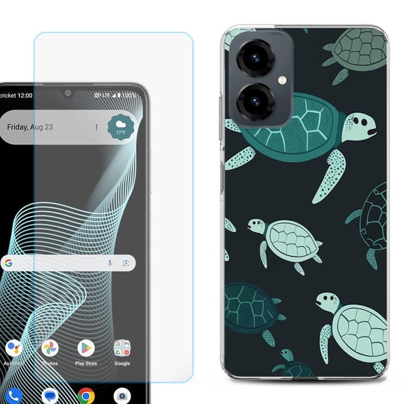 Shockproof Phone Case for Cricket Icon 2026, with Screen Protector, by OneToughShield - Sea Turtle Mix