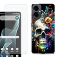 thumbnail image 1 of Shockproof Phone Case for Cricket Icon 2026, with Screen Protector, by OneToughShield - Skull Flower, 1 of 5