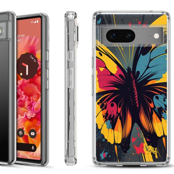 Shockproof Phone Case for Google Pixel 8a 5G, Hybrid Case Cover, by OneToughShield - Abstract Butterfly
