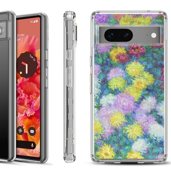 Shockproof Phone Case for Google Pixel 8a 5G, Hybrid Case Cover, by OneToughShield - Chrysanthemums