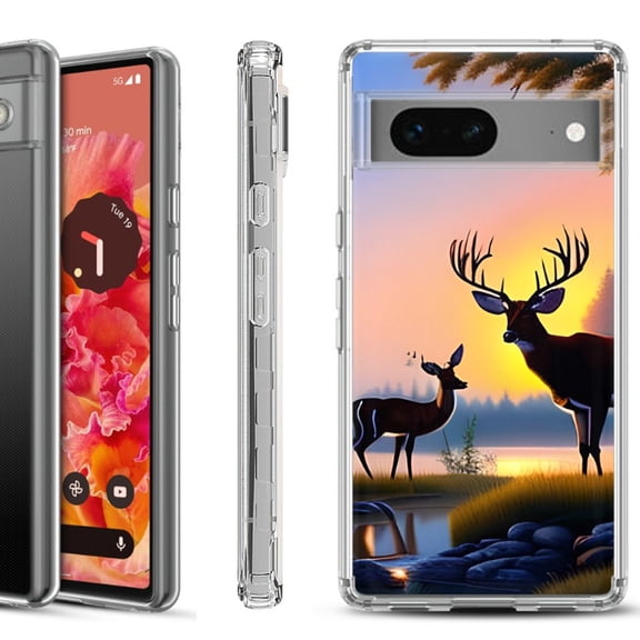 Shockproof Phone Case for Google Pixel 8a 5G, Hybrid Case Cover, by OneToughShield - Deer Sunset