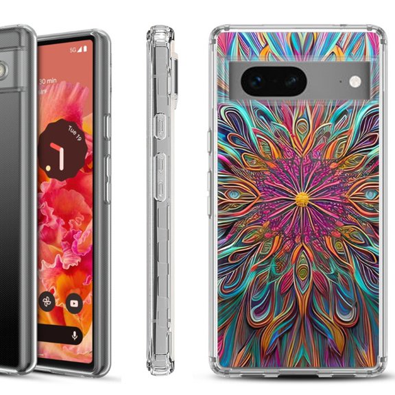 Shockproof Phone Case for Google Pixel 8a 5G, Hybrid Case Cover, by OneToughShield - Doodle Art