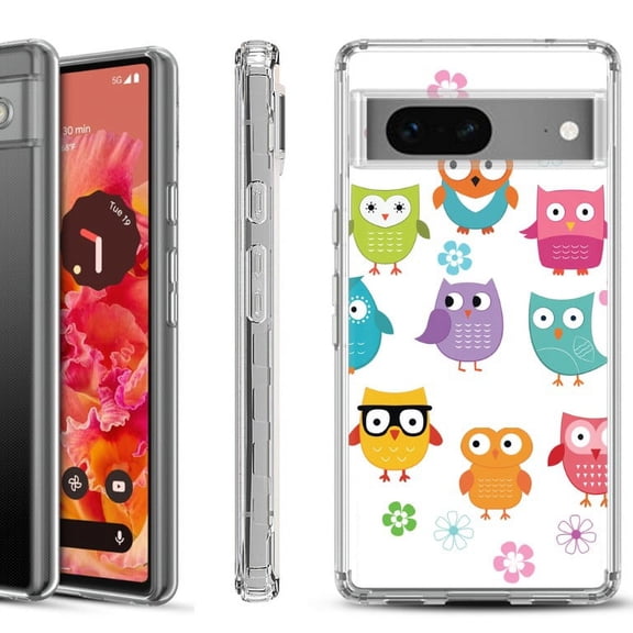Shockproof Phone Case for Google Pixel 8a 5G, Hybrid Case Cover, by OneToughShield - Happy Owl