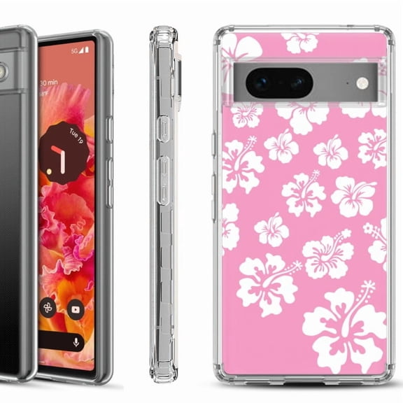 Shockproof Phone Case for Google Pixel 8a 5G, Hybrid Case Cover, by OneToughShield - Hibiscus Pink