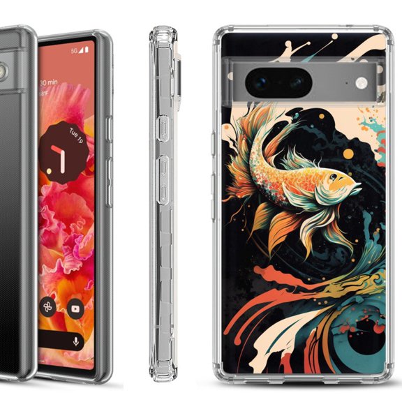 Shockproof Phone Case for Google Pixel 8a 5G, Hybrid Case Cover, by OneToughShield - Koi Fish