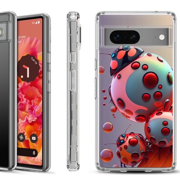 Shockproof Phone Case for Google Pixel 8a 5G, Hybrid Case Cover, by OneToughShield - Ladybug Robot
