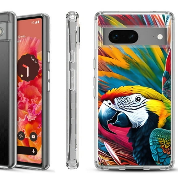 Shockproof Phone Case for Google Pixel 8a 5G, Hybrid Case Cover, by OneToughShield - Macaw