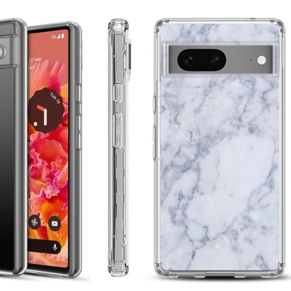 Shockproof Phone Case for Google Pixel 8a 5G, Hybrid Case Cover, by OneToughShield - Marble / Clouds
