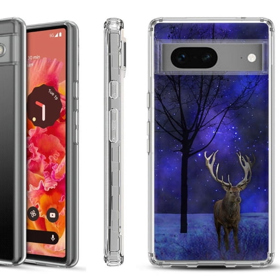 Shockproof Phone Case for Google Pixel 8a 5G, Hybrid Case Cover, by OneToughShield - Midnight Deer