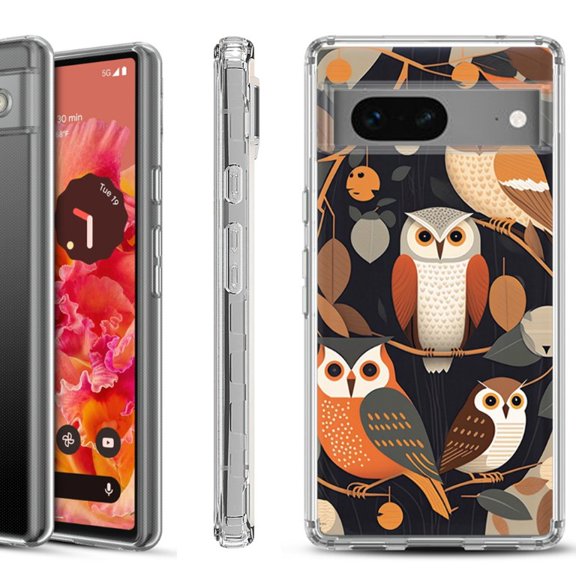 Shockproof Phone Case for Google Pixel 8a 5G, Hybrid Case Cover, by OneToughShield - Owl Mix
