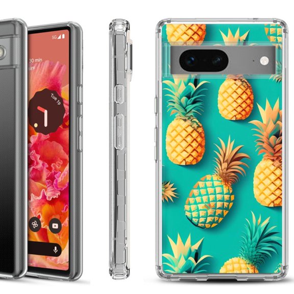 Shockproof Phone Case for Google Pixel 8a 5G, Hybrid Case Cover, by OneToughShield - Pineapple