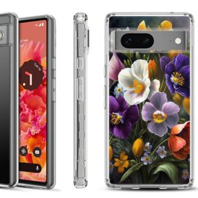 Shockproof Phone Case for Google Pixel 8a 5G, Hybrid Case Cover, by OneToughShield - Spring Flower