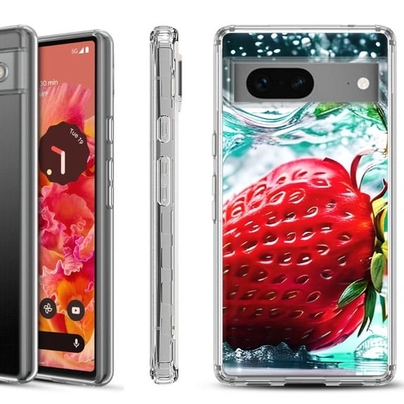 Shockproof Phone Case for Google Pixel 8a 5G, Hybrid Case Cover, by OneToughShield - Strawberry