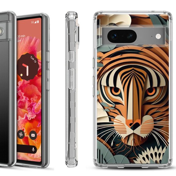 Shockproof Phone Case for Google Pixel 8a 5G, Hybrid Case Cover, by OneToughShield - Tiger Art