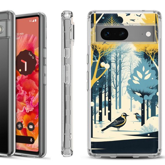 Shockproof Phone Case for Google Pixel 8a 5G, Hybrid Case Cover, by OneToughShield - Winter Birds